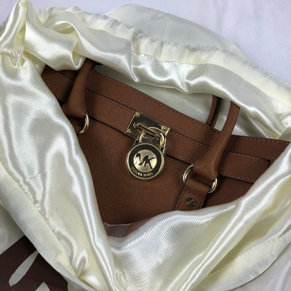 Michael Kors Hamilton Lock Tan Leather Chain Chic Minimalist Shoulder Bag - Picture 14 of 16